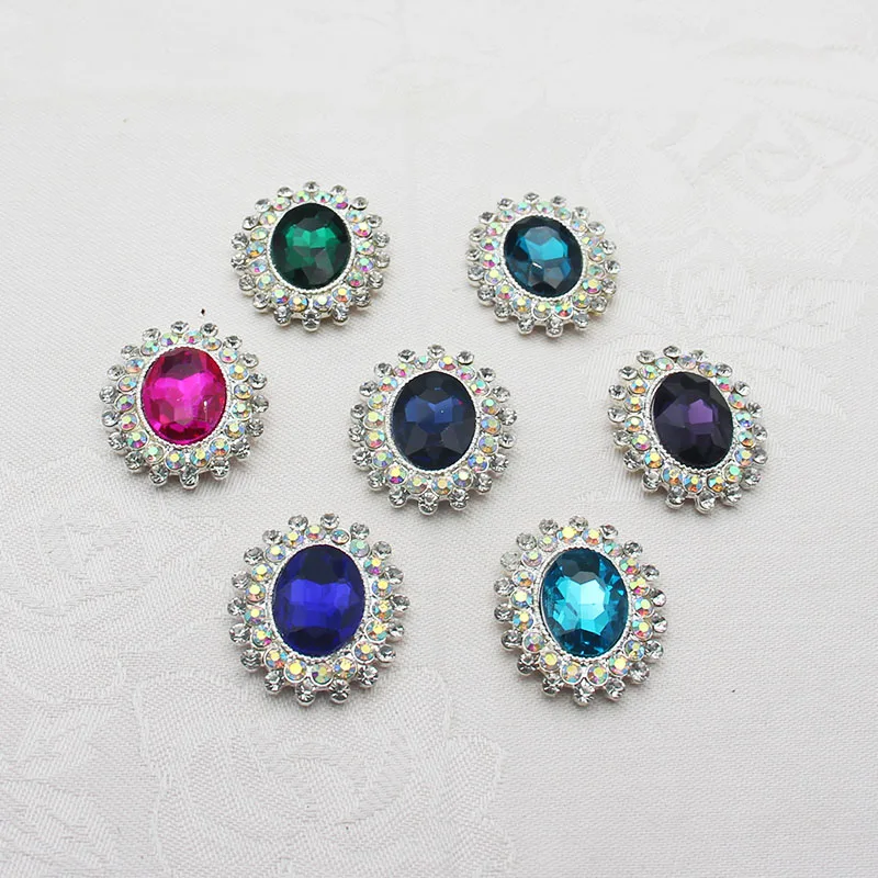 5pcs/Batch 30*25mm Best-Selling New Silver Pointed Bottom Oval Metal Rhinestones for Decorating Clothes and Skirts, Accessories
