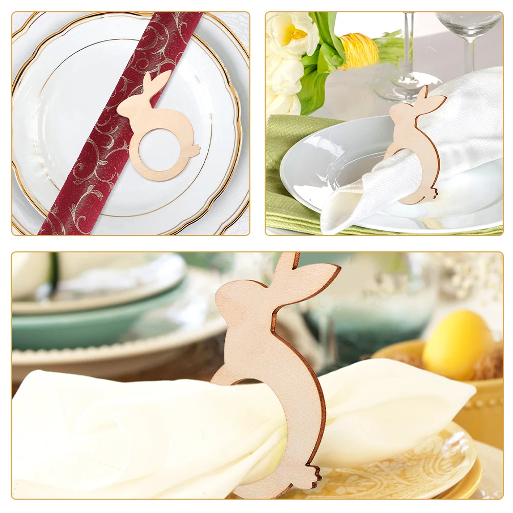 

30Pcs Rabbit Shape Napkin Rings Easter DIY Napkin Buckles Wood Holders Dining Table Party Decor Easter Table Adornments