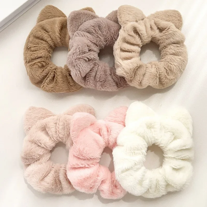 New Autumn/Winter Plush Large Intestine Hair Ring Simple Solid Color Cute Cat Ear Versatile Hair Rope Hair Accessories