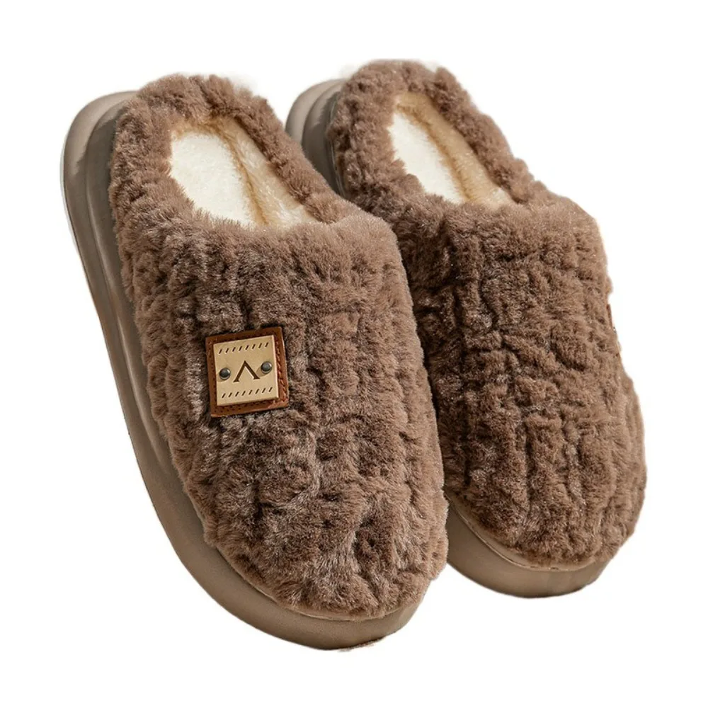 

Fashion Patchwork Plush Warm Slippers Non-Slip Thick Sole Winter Indoor Slippers Homewear Shoes Casual Soft Home Slippers Couple