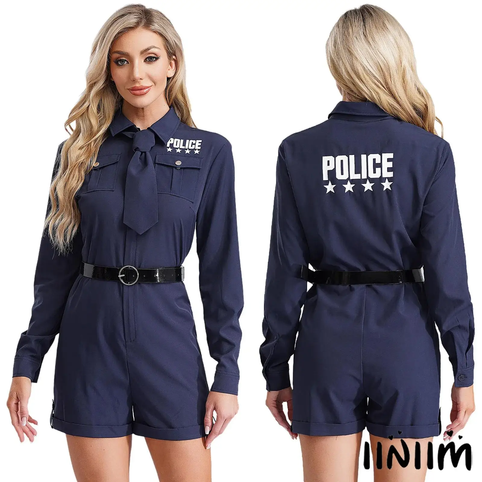 

Women Fancy Dress-up Carnival Party Policewomen Uniform Temptation Anime Cosplay Costume Set Bodysuit with Tie And Belt Set