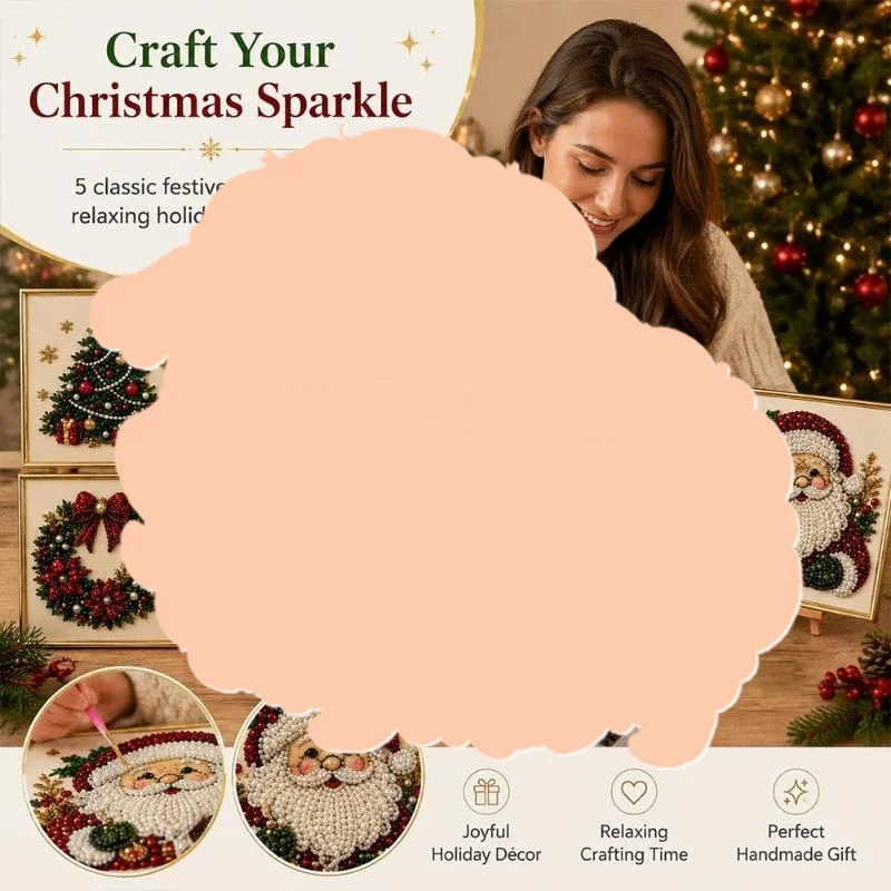 Embroidery Xmas Ornaments - Christmas Santa Pearl Art DIY Bead