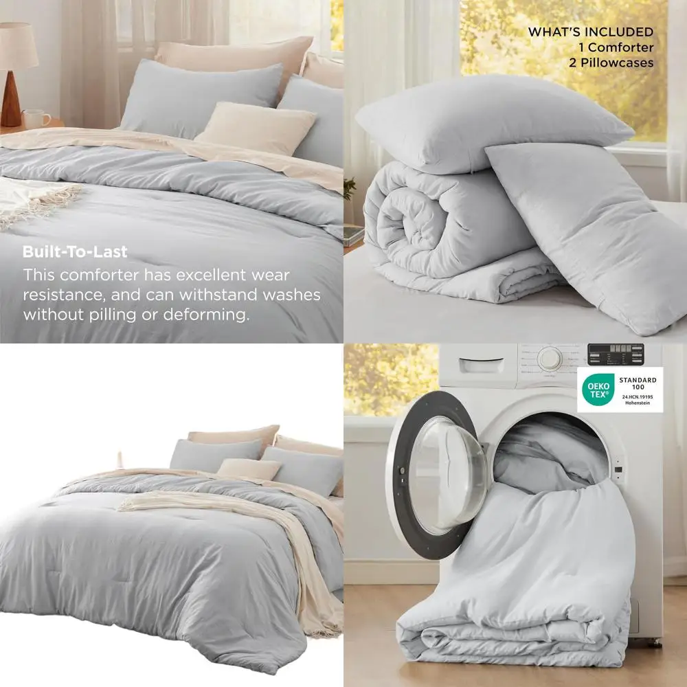 

Светло-серый комплект одеял Prewashed King, альтернативное пуховое постельное белье из трех предметов на все сезоны