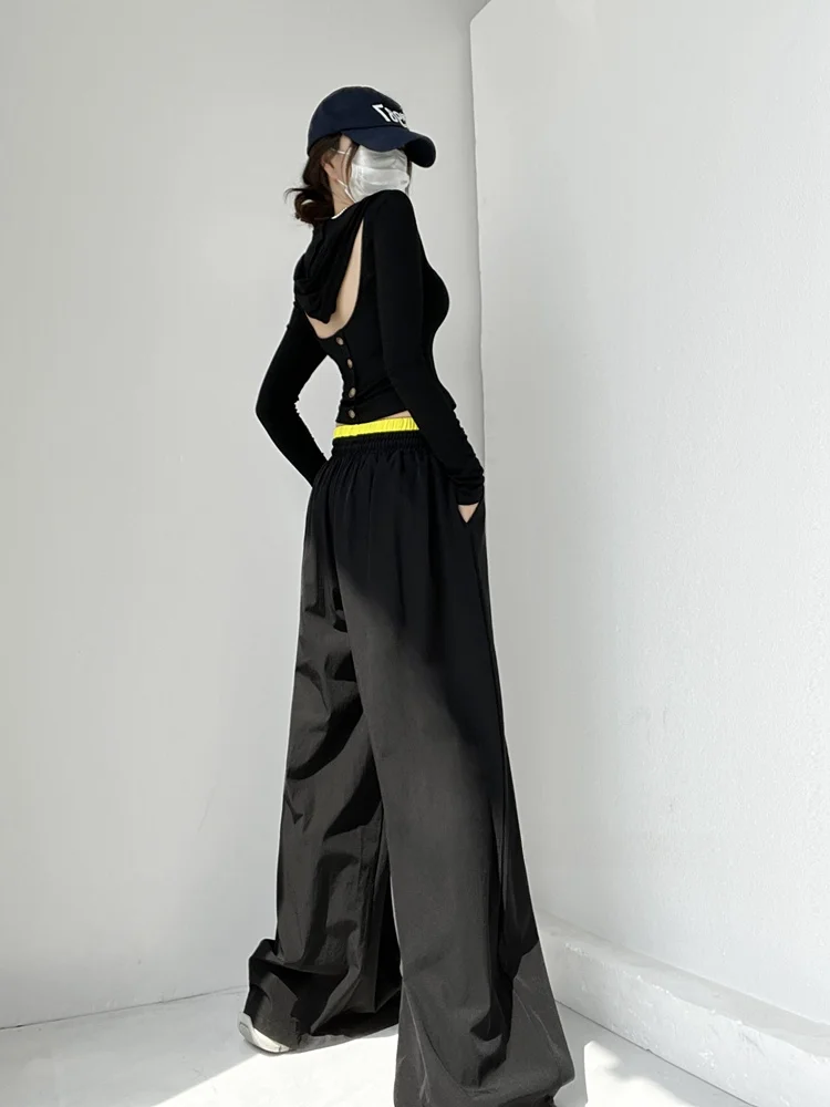 Hohe Taille Breite Bein Hosen Frauen Lose Bodenlangen Street Dance Hosen Farbe Blo Casual Hosen für Frauen Herbst 2024