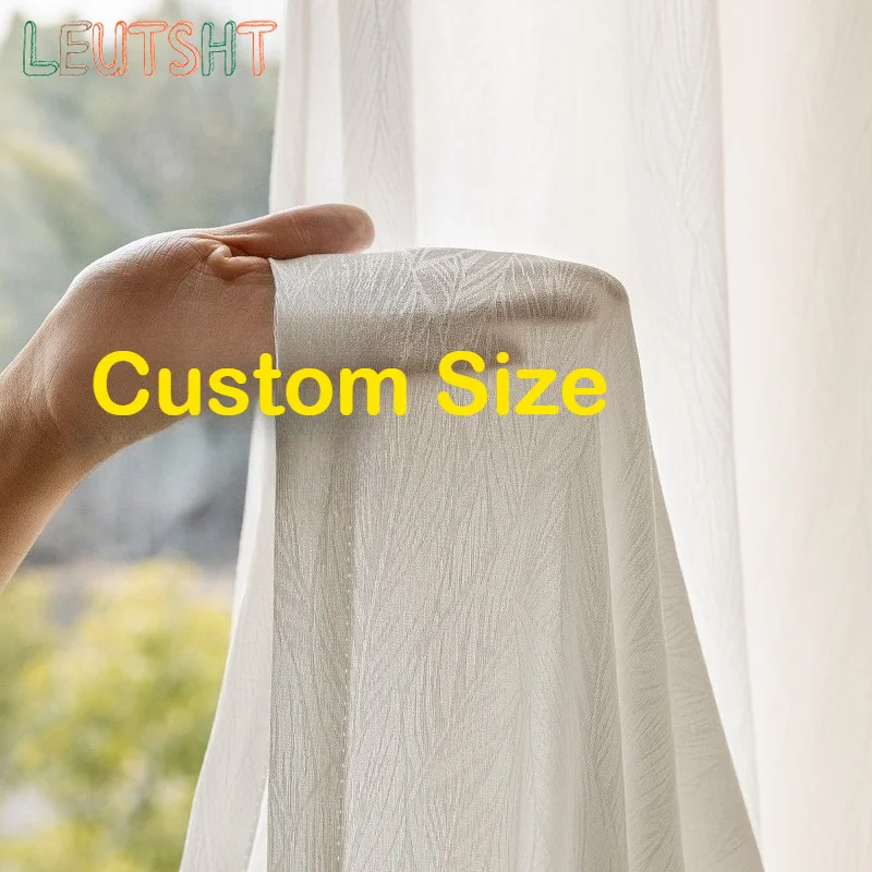 Luxury Begonia Sun Screen Gauze Light-proof and Opaque Bay Window Jacquard Custom Size Curtains for Living Dining Room Bedroom