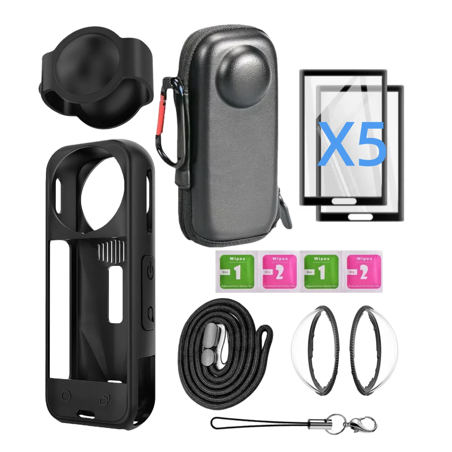 For Insta 360 X5 Camera Protective Accessory Kit Lens Guard/Silicone Protective Cover/Screen Protectors/Camera Case