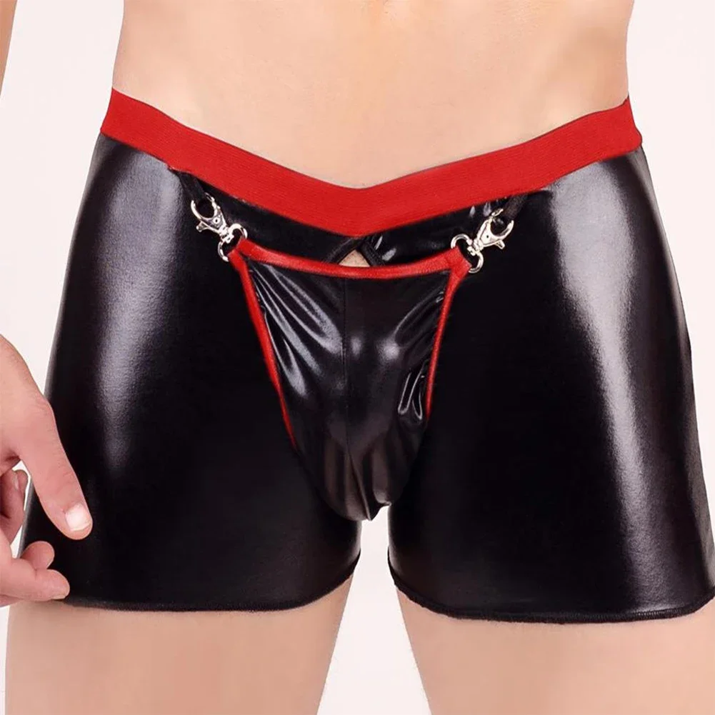

Men's Lingerie Wet Look Boxer Briefs Shiny Leather Shorts Zip Trunks Panties Boxer Shorts Underwear Hollow Out Underpants