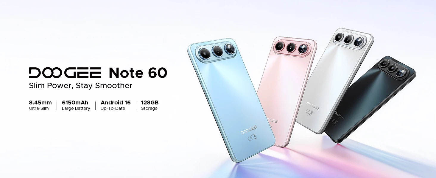Doogee Note 60 Smartphone 6150Mah Battery 6.56'' Display 32Gb(3+29) 128Gb 13Mp Main Camera Unisoc T7225 Android 16 Mobile Phone