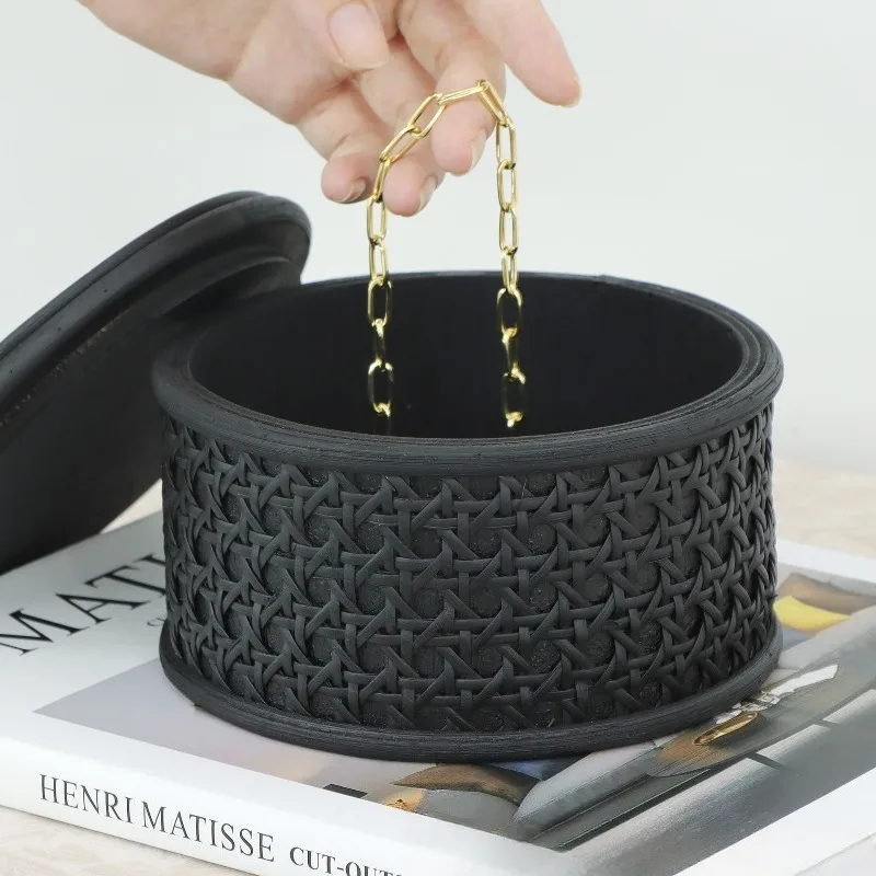 الروطان النسيج صندوق مجوهرات الرجعية قلادة قلادة حالة كبيرة صناديق تخزين المجوهرات الغبار حلقة أقراط حالات المجوهرات