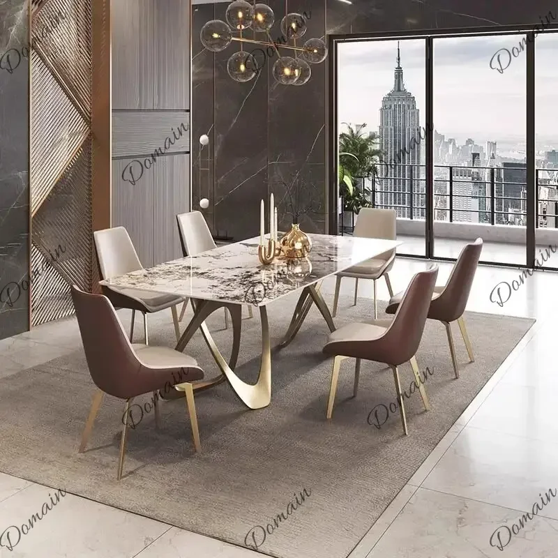 IHX XX Italian Luxury Sintered Stone Dining Table Pandora Pattern Luxury Stone Rectangular Designer Dinner Table For Villa Apart
