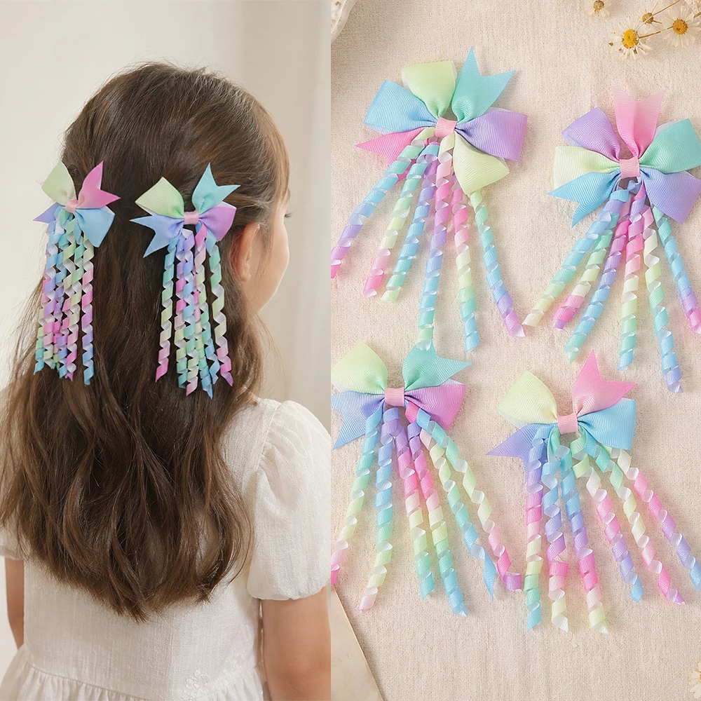 1 Lot Rainbow Woven Ribbon Tassel Bow Hair Clip for Children Teenagers Party Decoration Hair Clip Sweet Girl Hair Accessory Gift