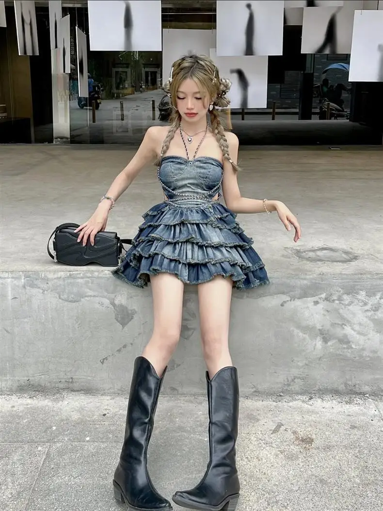 denim dress kpop Mini Dress Jean KPOP
