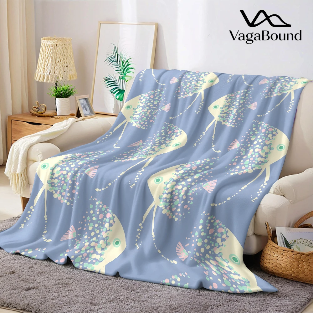 Blue Angelfish Dots Super Soft Flannel Blanket Fuzzy Warm Throw Blanket for Bed Couch Cozy Plush Bed Cover All Season