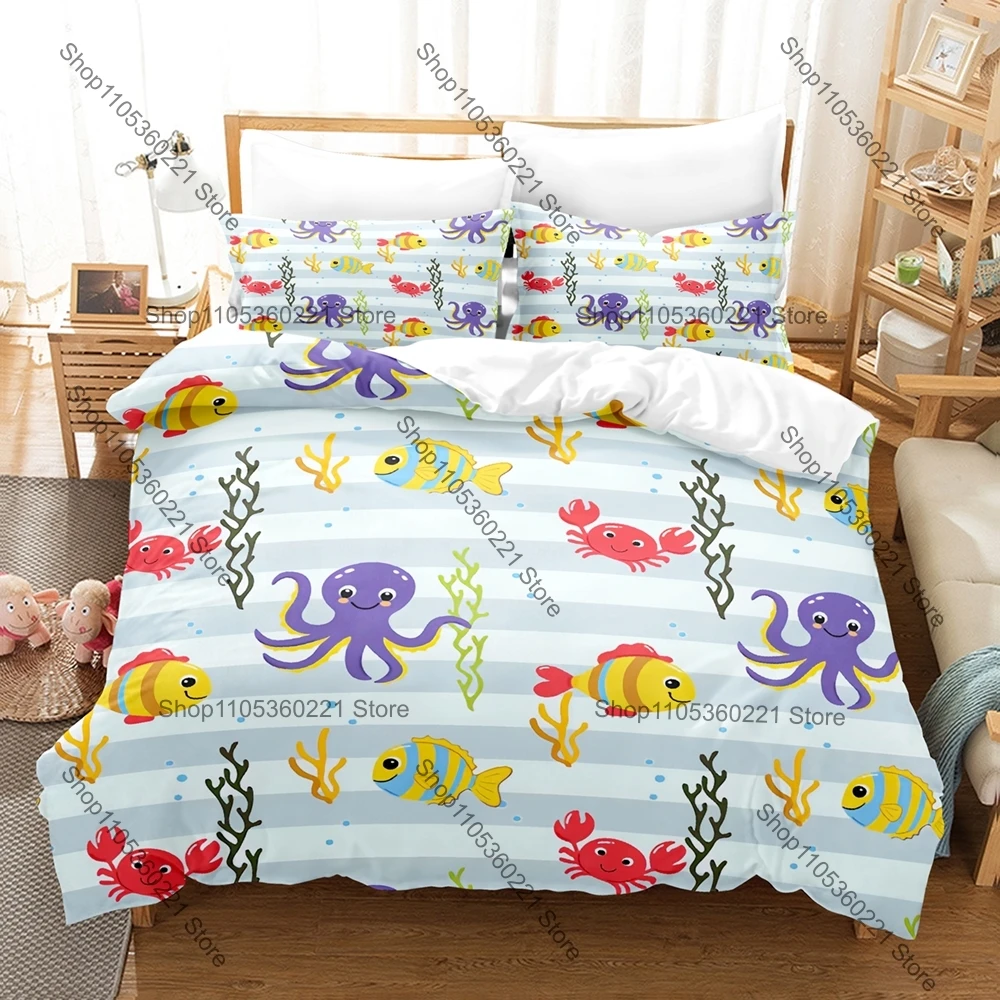 Kawaii Cartoon Squid Bedding Set Single Twin Full Queen King Size Bed Set Adult Bedroom Duvetcover Sets Anime Bed Sheet Set