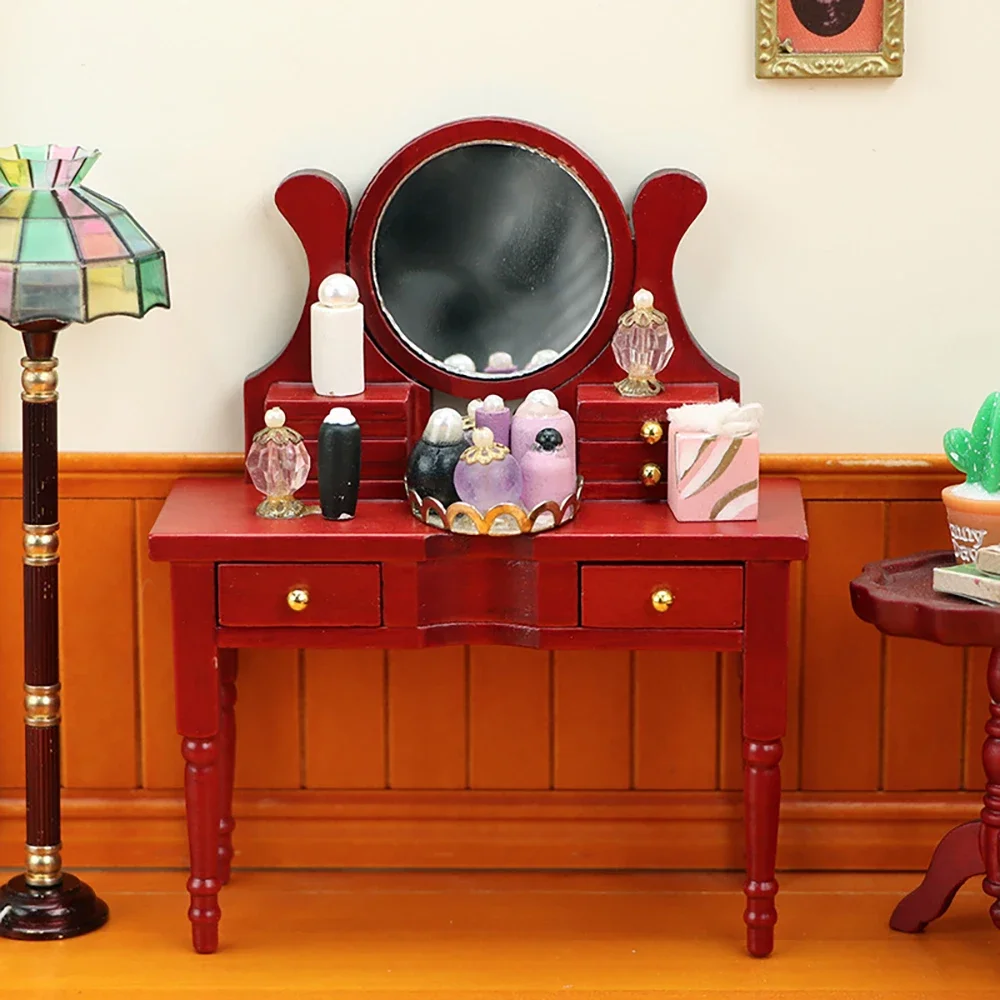 1/12 Dollhouse Miniature Wooden Dresser Mini Dressing Table Model Toys for Doll House Accessories Decoration