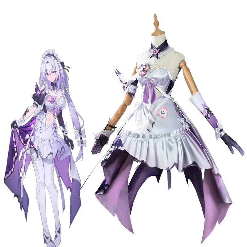 혼카이 스타 레일 코스프레 캐스터리스 의상 드레스 가발 헤드웨어 나비 꽃 소품 애니메이션 캐스터리스 롤플레이 슈트