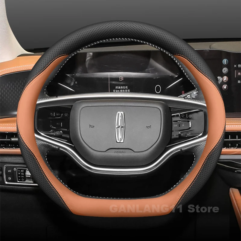 

Leather Car Steering Wheel Cover For Lincoln Nautilus 2025 2019-2024 Non-slip Auto Steering Wheel Lincoln Nautilus Accessories