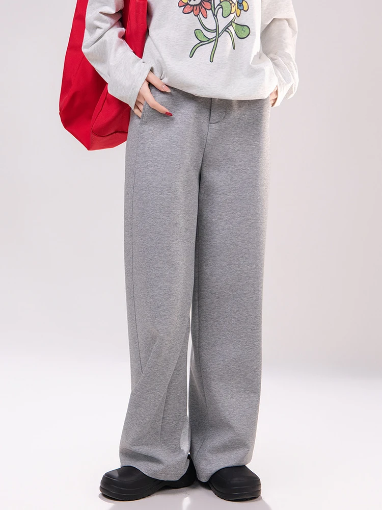 

Minimalist Style Grey Sports Sweatpants Women's High Waist Straight Leg Wide Leg Pants Spring Early Season Artisan Series