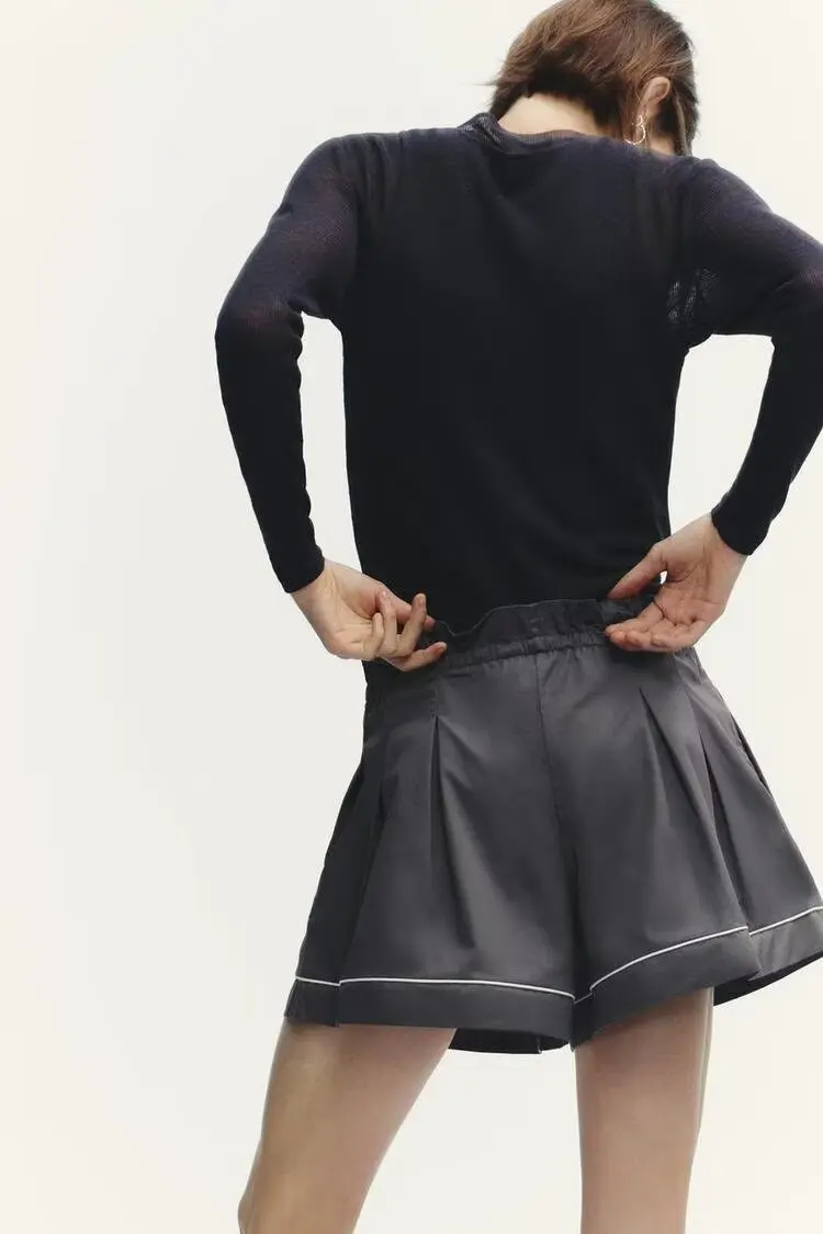 BB6748 2025 Autumn New Women's Clothing European and American Style Versatile Loose Edging Poplin Shirt Mid Waist Shorts 5063119