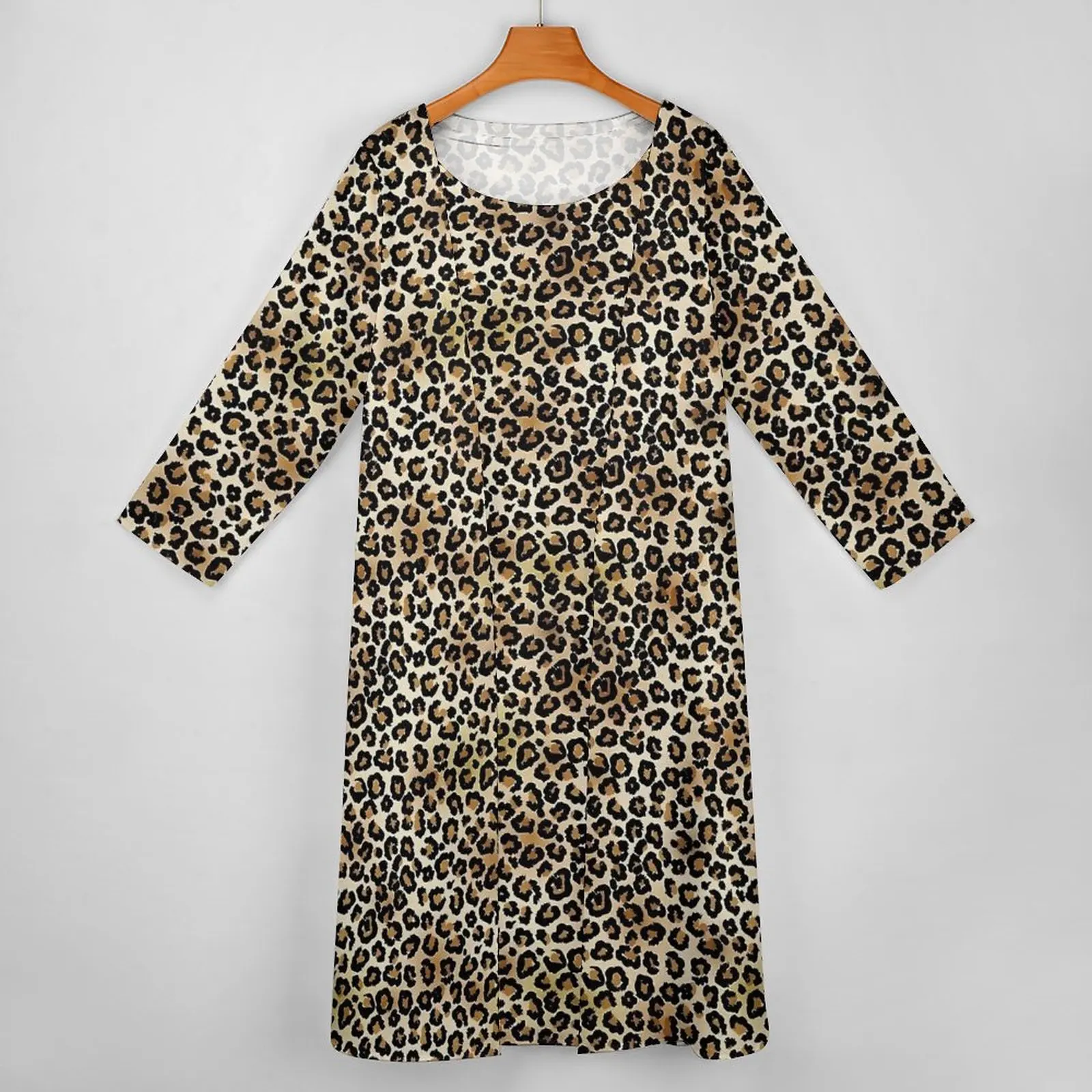 Abito con stampa leopardata marrone Abito lungo Kawaii animale Moda di strada Boho Beach Abiti lunghi Primavera Abbigliamento in due pezzi 3XL 4XL 5XL