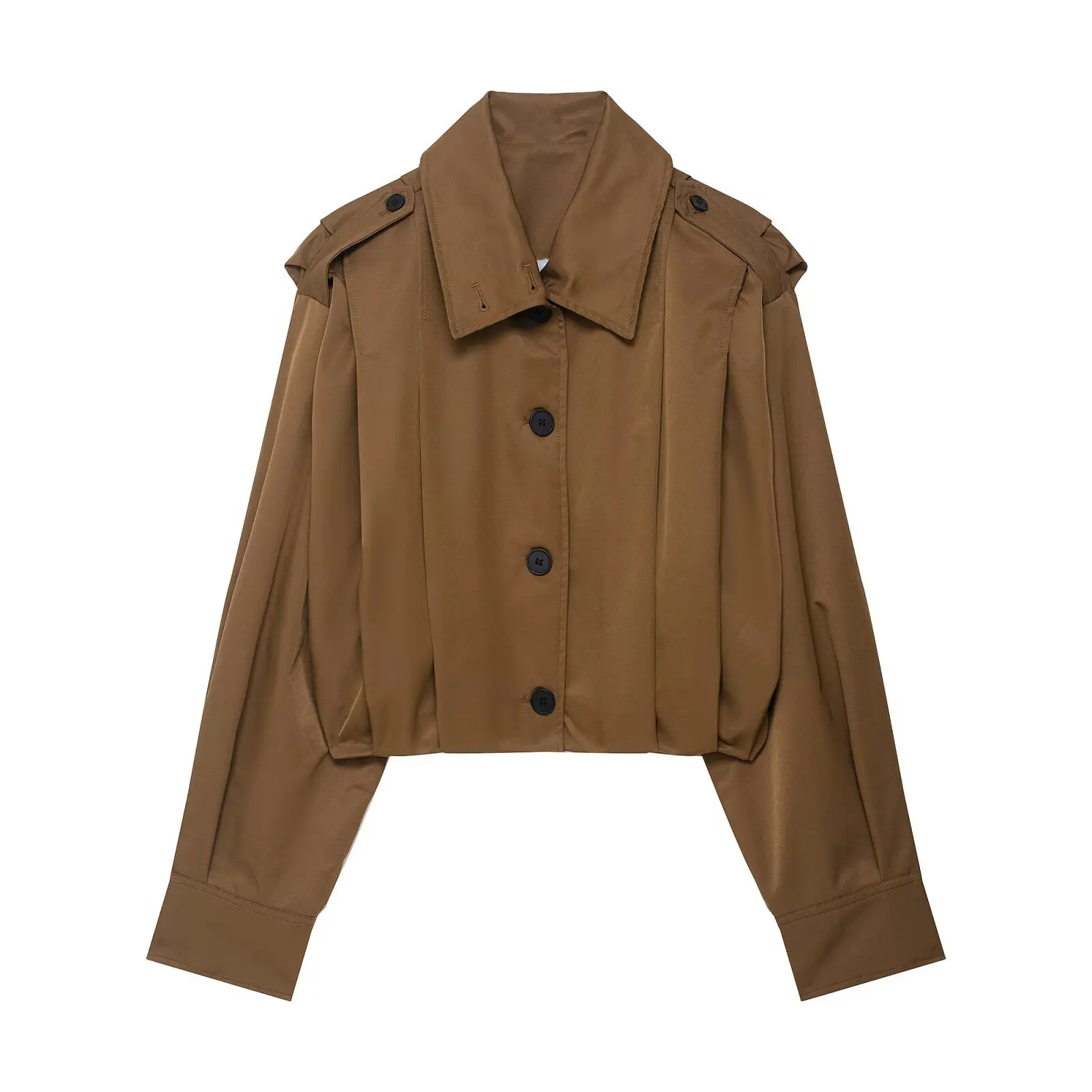 

KIDCRKJ Retro Women Autumn Streetwear Pleated Turn Down Collar Single Breasted Lady's Pilot Coat Casual Motorcycle Female Jacket