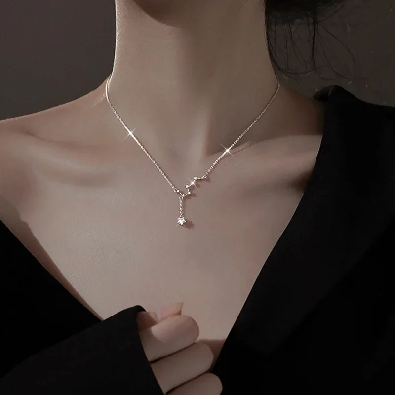 925 Sterling Silver Five-Pointed Star Pendant Necklace for Women • Platinum Plated O-Chain Design • Light Luxury Fashion Style •