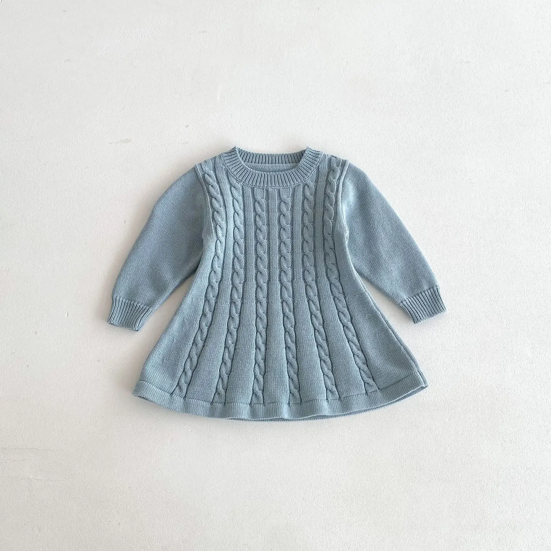 2024 New Korean Girls Sweater Dress Twists Round Neck Long Sleeve Warm Autumn and Winter Knitting Dress Girl Clothes