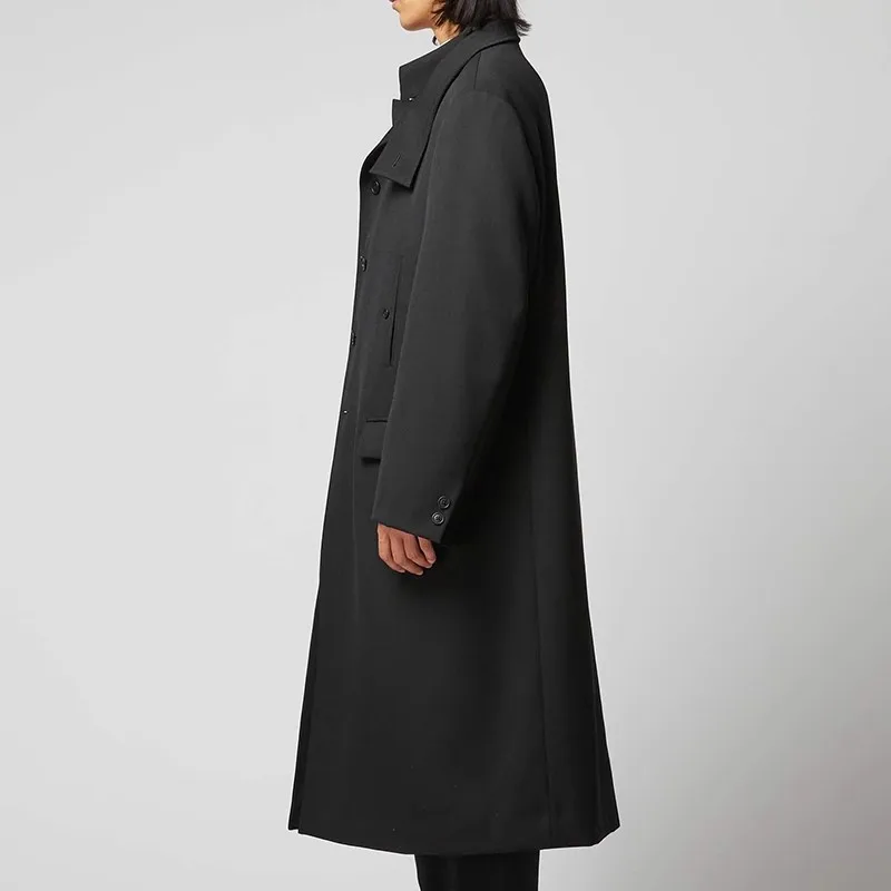 YOJI OOAK design original casaco masculino escuro de lã com gola ocidental e top