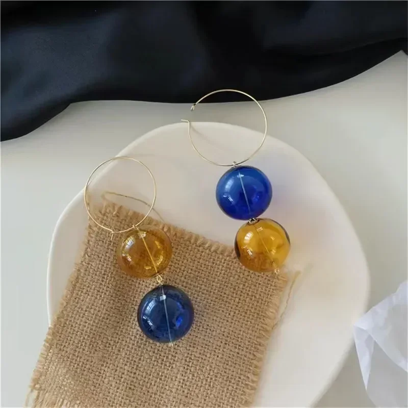 

Vintage Colorful Glass Ball Drop Earrings Fashion Long Tassel Earrings for Girl Travel Jewelry Fashion Gift,Woman Ear Accessory