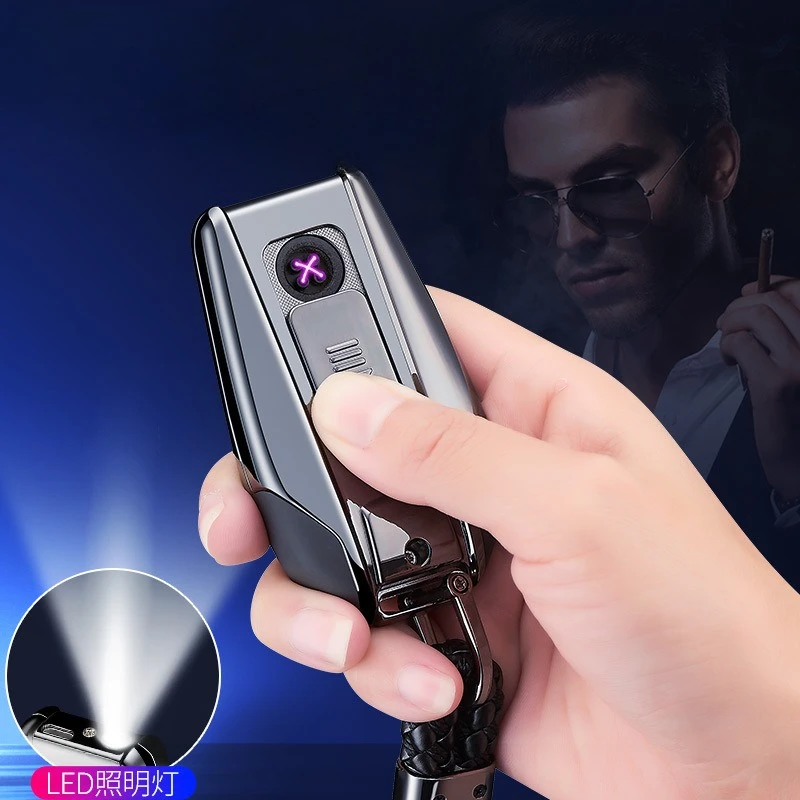 

EDC New Compass Full-screen Keychain Lighter USB Charging Dual-arc Lighting Outdoor Camping Hiking Survival Safety Tool