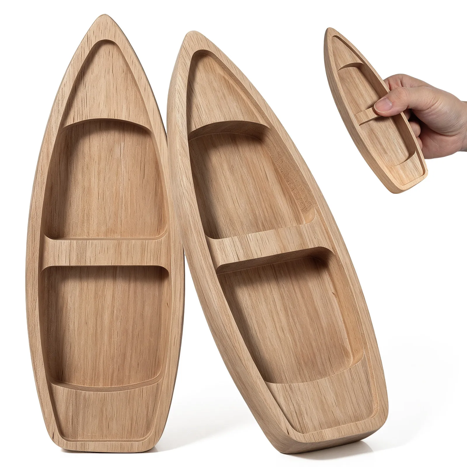 2Pcs Wooden Miniature Boat Handcrafted Rustic Canoe Sculpture Desk Bookshelf Decorative Nautical Home Office Ornament