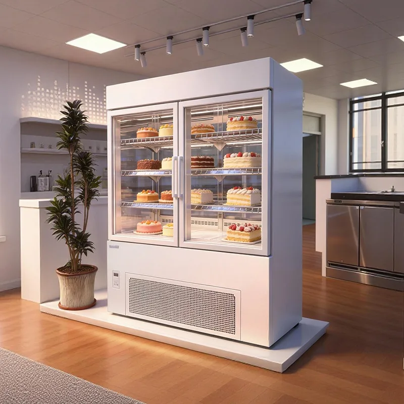 High-end upright cake and dessert cabinet, front sliding door beverage display cabinet