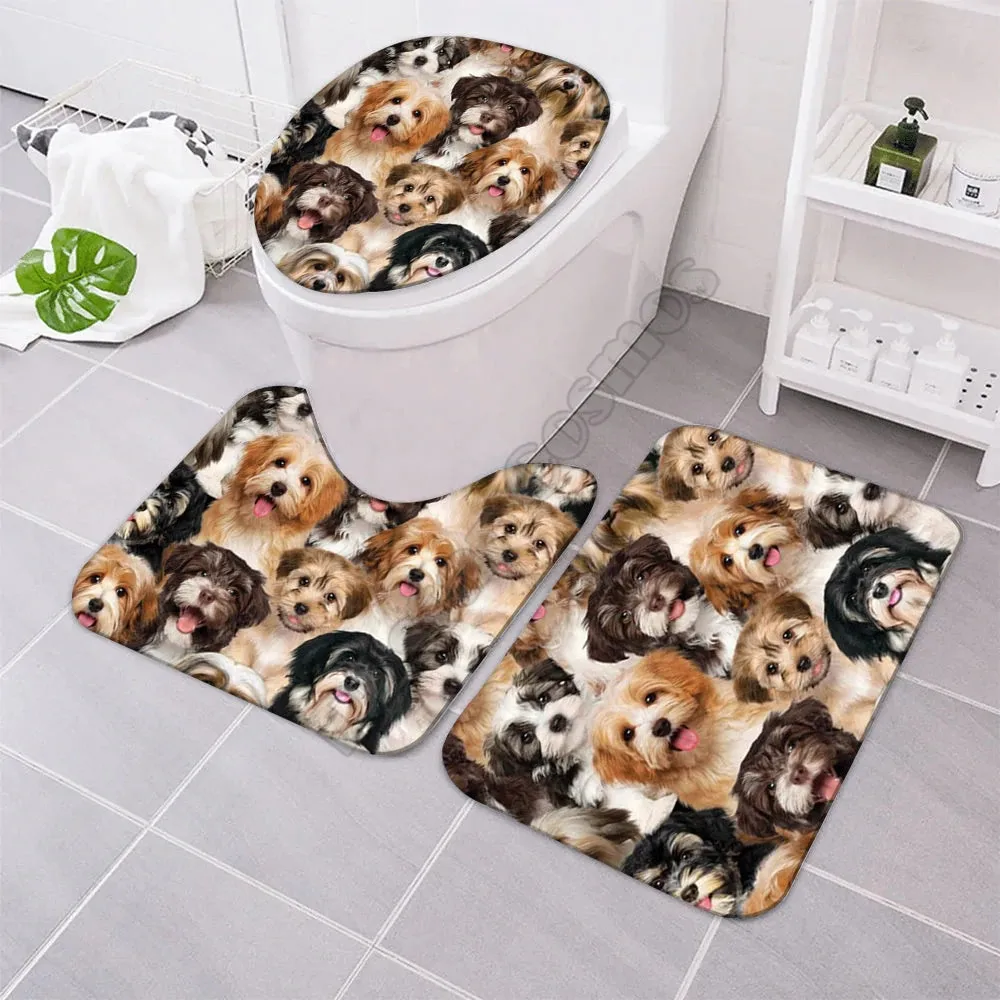 A Bunch Of Havaneses Bathroom Mat Set Three-piece set 3D printed Bathroom Pedestal Rug Lid Toilet Cover Bath Mat Set