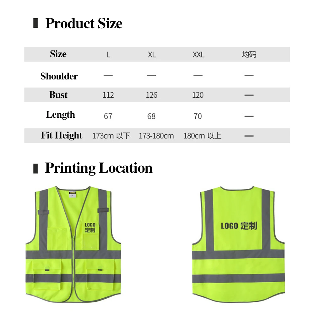 Gilets de sécurité pour le moulage ANSI Classe 2, haute visibilité, poches en émail et fermeture éclair, travail de construction, vernis structurels ent haute visibilité