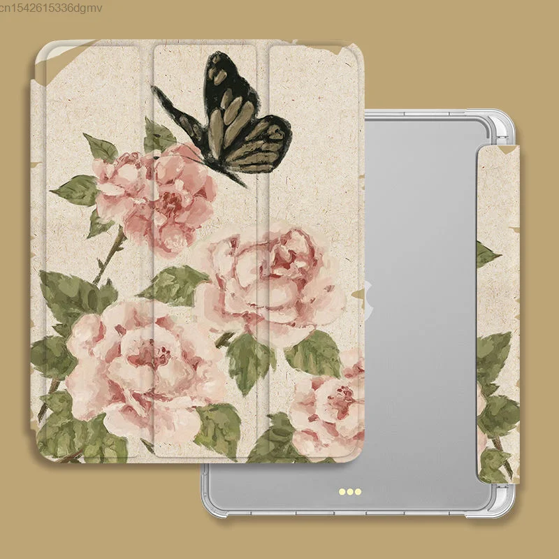 Y2k 2000s Fashion Rose Flower Print Tablet Case For IPad 9 10.2 Pro 11 12.9 Inch Vintage Trifold For Ipad Air 5 4 Flat Cover Yk2