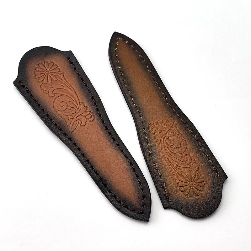 14CM Damascus Cow Leather Outdoor Straight Folding Tool Sheath Scabbard Cover Carved Pattern Storage Bag Case