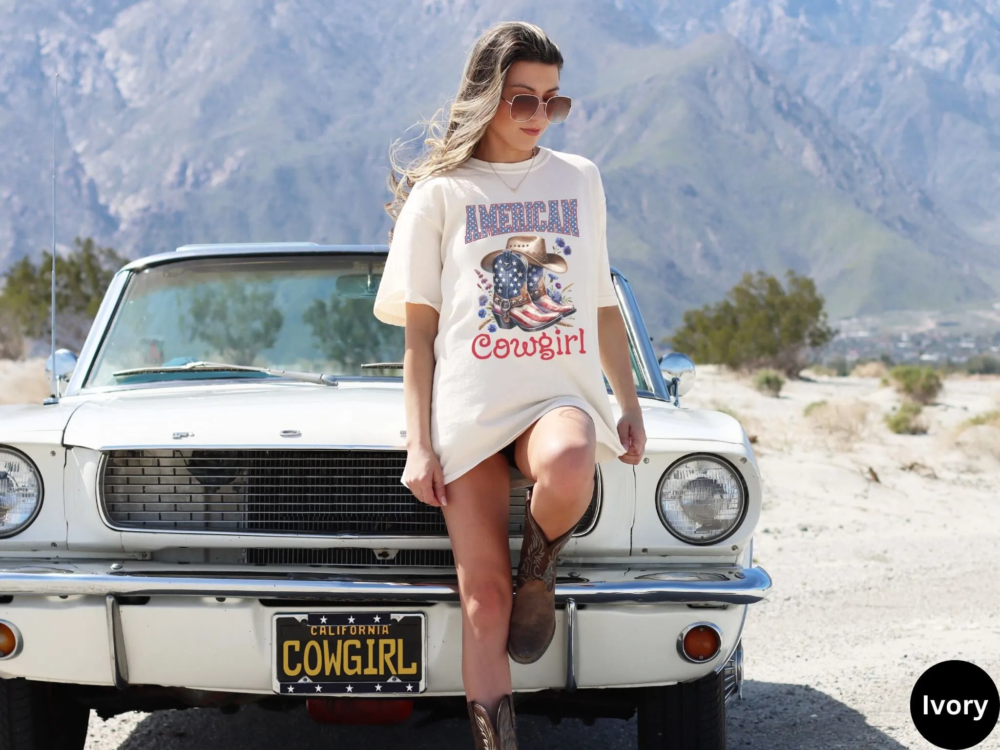 Retro Oversized American Cowgirl Western T Shirt Patriot Fourth 4Th Of July Stars And Stripes Bow America Coquette