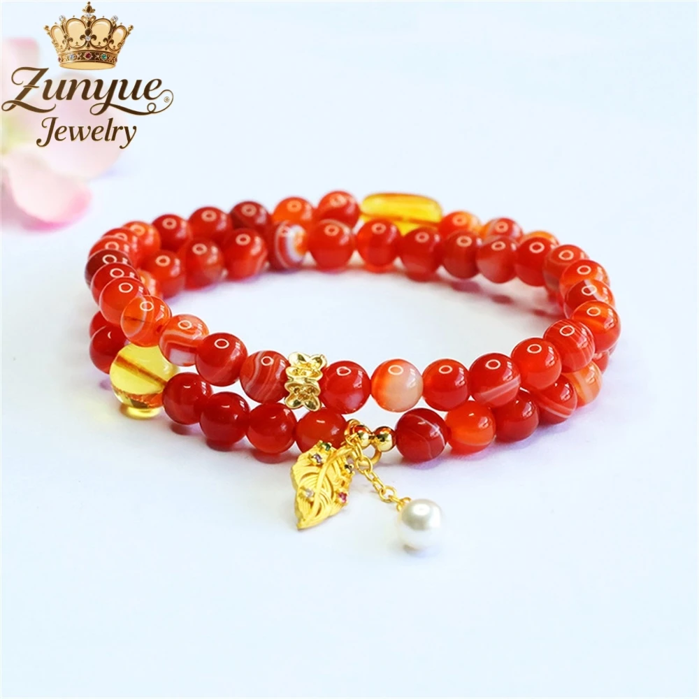 

High-End Natural Red Agate Double-Ring Amber Bracelet Luxury Quality Jewelry Fashion Jewelry Exquisite Elegant Charms Popular