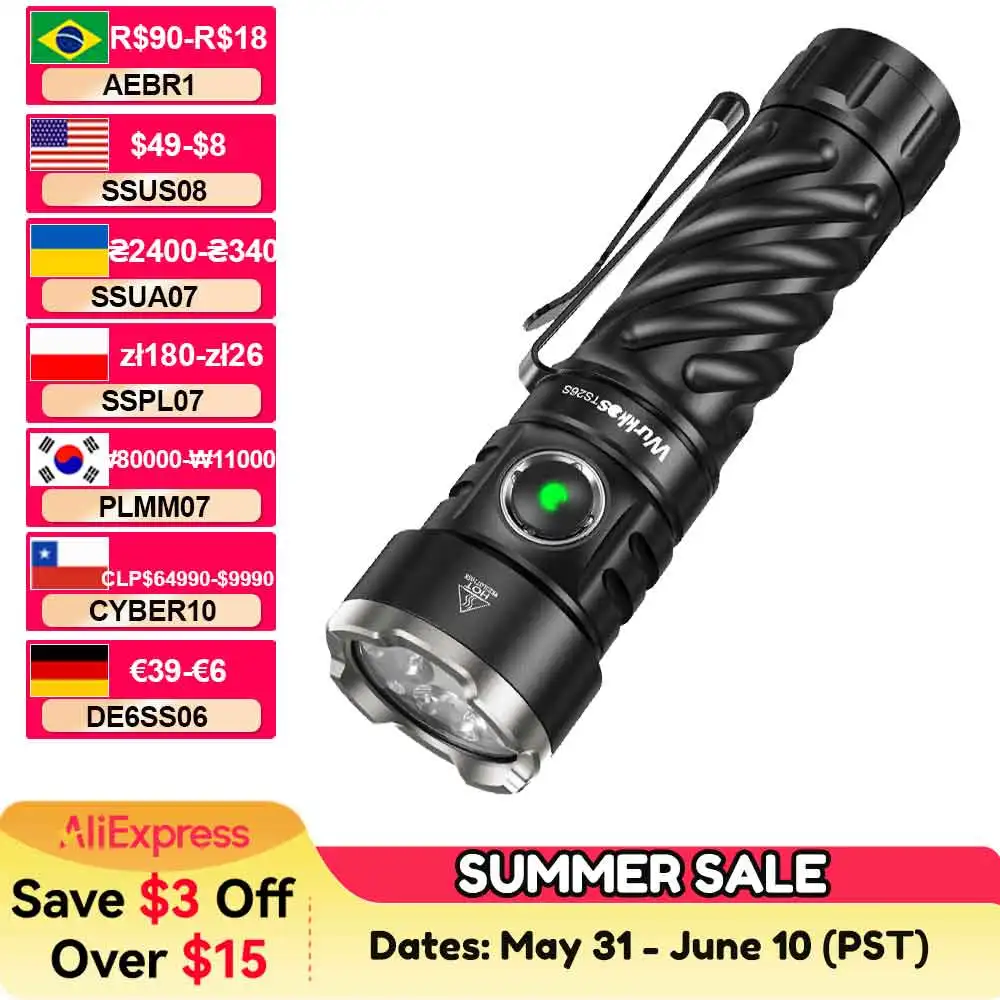 �y�Z�[�����zWurkkos TS26S �����d�� 519A 3100Lm IPX8 �h������ ���C�e�[���X�C�b�` �[�d�� 21700 ��g�p�����d��