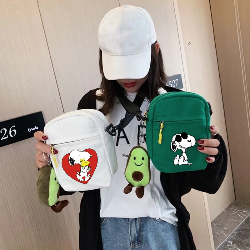 Snoopys Messenger Bags Anime Merch Women Man Canvas Shoulder Bag Cartoon Casual Boy Girls Small Square Pouch Kids Birthday Gifts