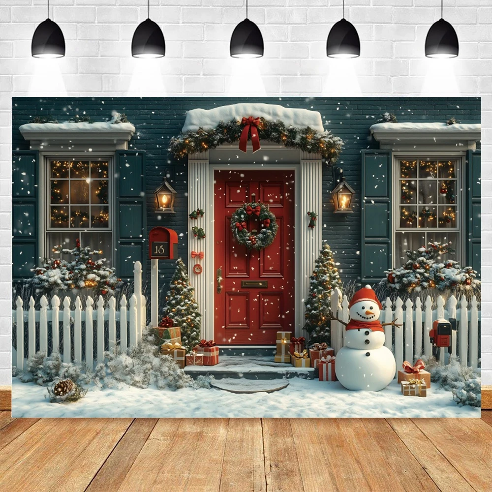 Winter Chirstmas Photography Background Vintage Outdoor Snowflake Snowman Kids Family Portrait Decor Backdrop Photozone Supplies