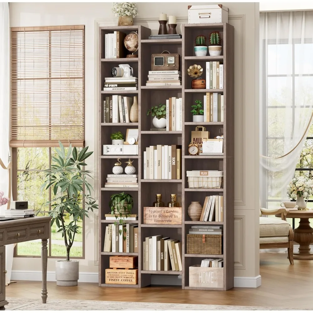 

71’’ Tall Bookshelf,Triple Wide Bookshelf with Adjustable Shelves, 8 Tier Media CD DVD Storage Tower Rack, Diaplay Cabinet Shelf