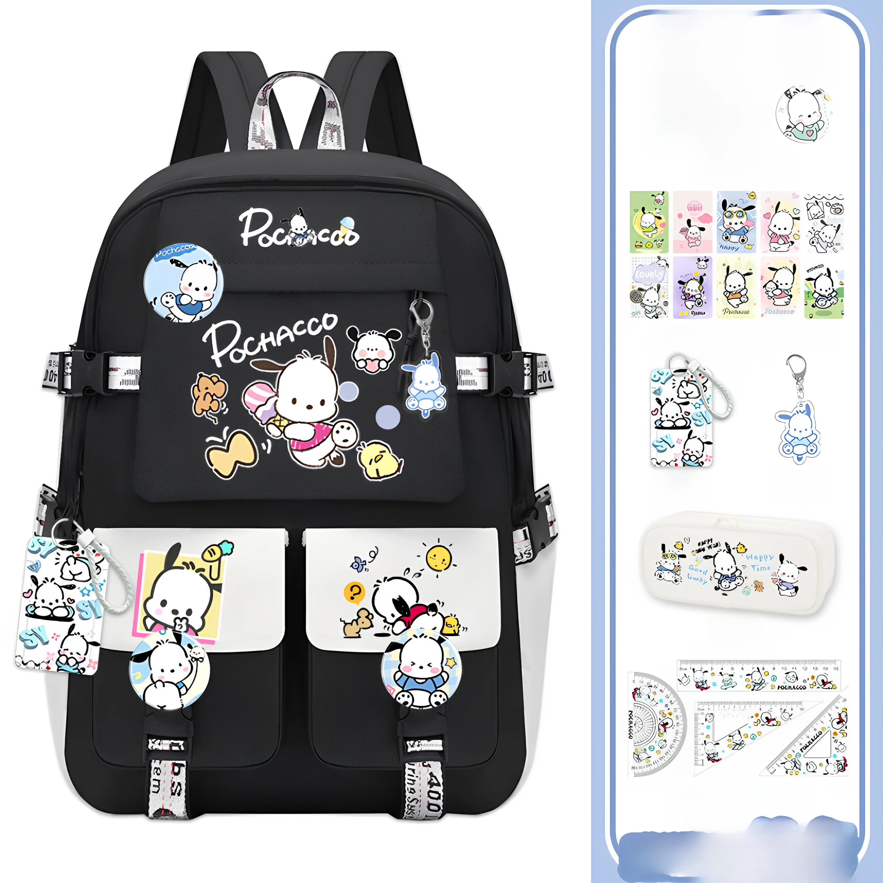 sac-a-dos-grande-capacite-pachadog-pour-filles-du-primaire-et-du-lycee-noir-et-blanc-double-bandouliere-haute-valeur-esthetique