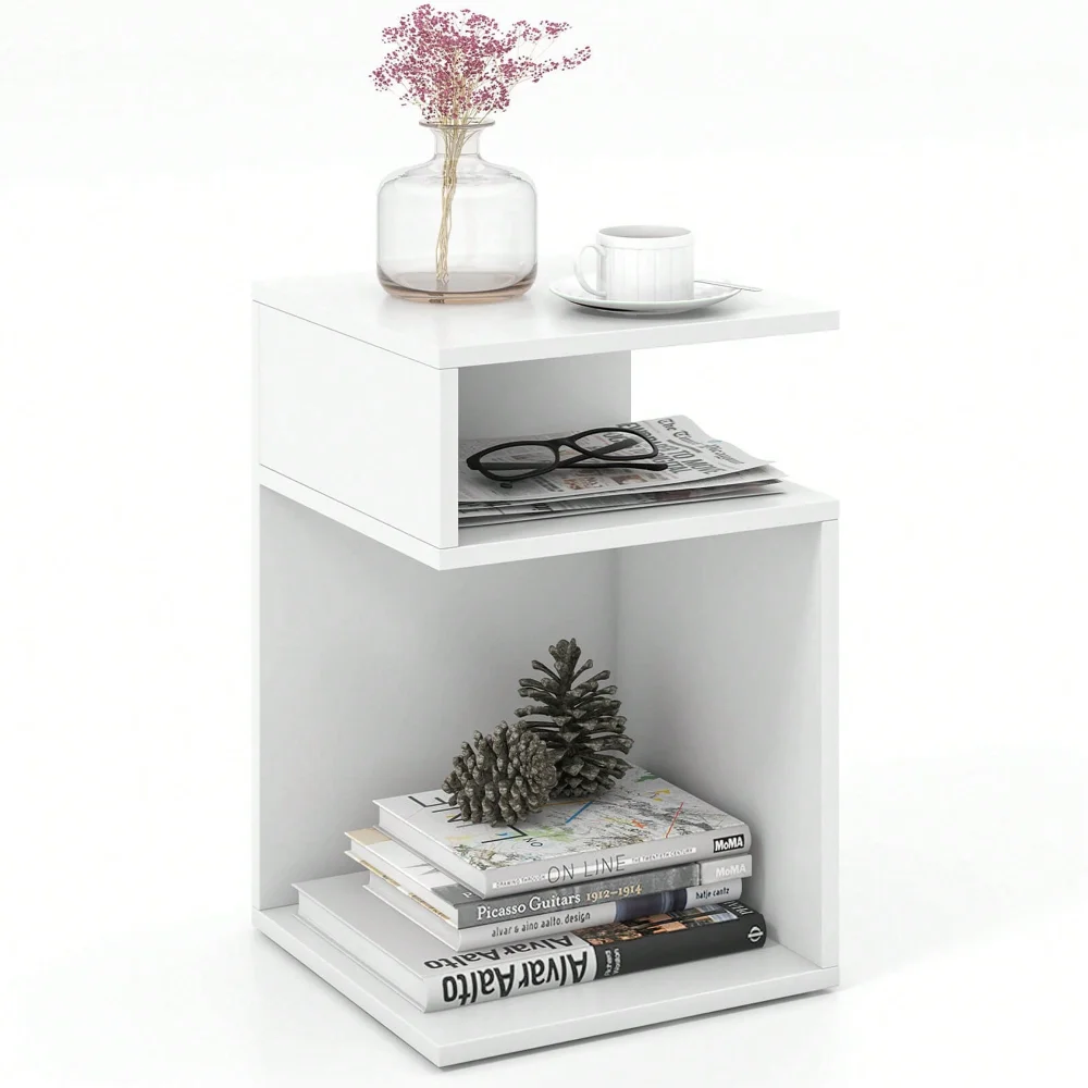 

Gymax S-Shaped Nightstands Side Table For Small Space Morden End Table W/S-Shaped Frame White