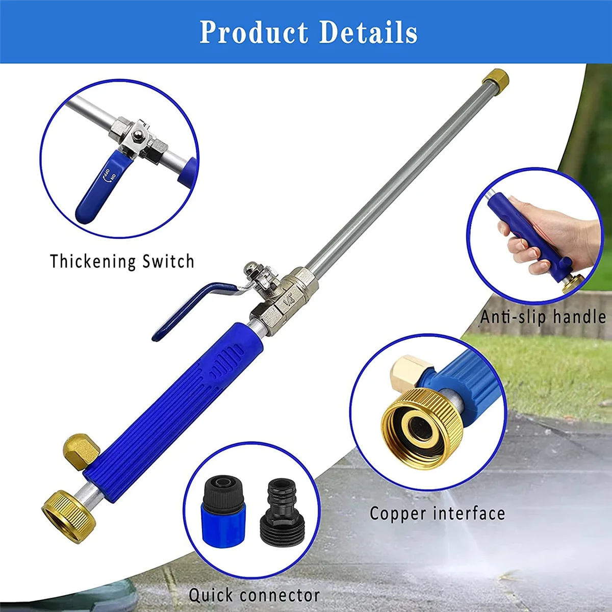 Nozzle Power Washer for Garden Hose Jet 2-In-1 High Pressure Washer Tools with 2 Different Nozzles Quick Connectors