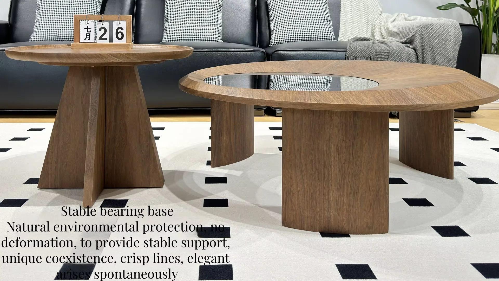 

Furniture of Combination Size New Modern Style Round Coffee Table for Small Apartments Dark Wood Living Room