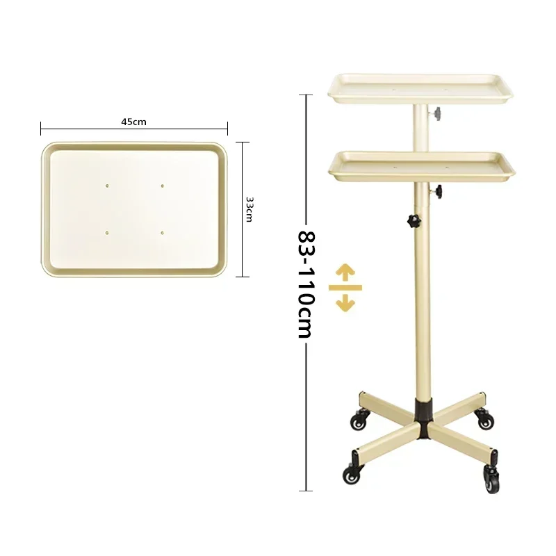 Modern Adjustable Working Trolleys Hairdressing Tray With Wheels Gold & Black For Hair Salon Barber