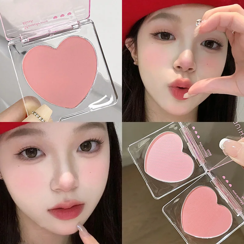 Love Powder Blusher Long-lasting Natural Matte Cheek Contour Tint Peach Pink Facial Blusher Cosmetics Single Color Blush Palette