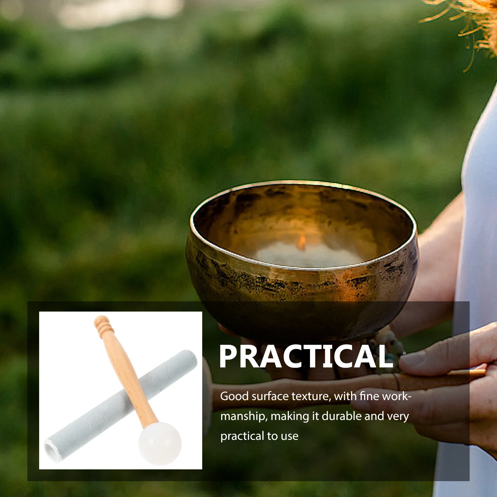

1Set Singing Bowl Stick Natural Wood Handle Mallet for Crystal Chanting Tibetan Bowls Use in Relaxation Stress Relief Music
