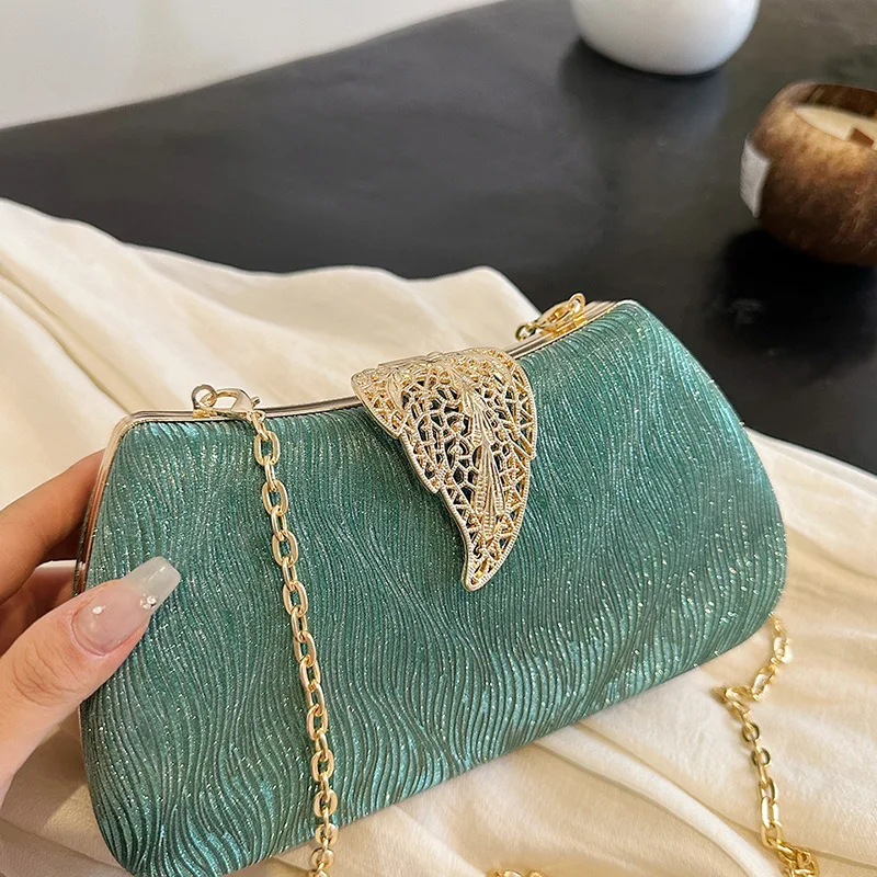 New Retro Green Charm Evening Bags For Women Fashion Small Box Clutches Handbags Gold Chain Shoulder Bag Dinner Party Clutch